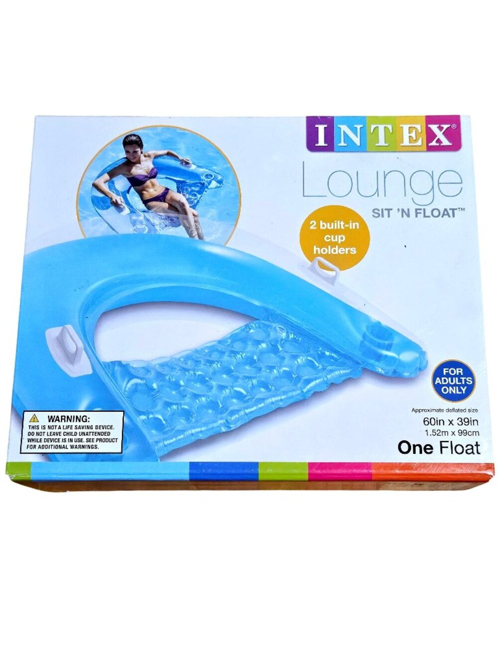 Intex Sit N Float Inflatable Lounge With 2 Cup Holders For Adults 60" x 39" Blue